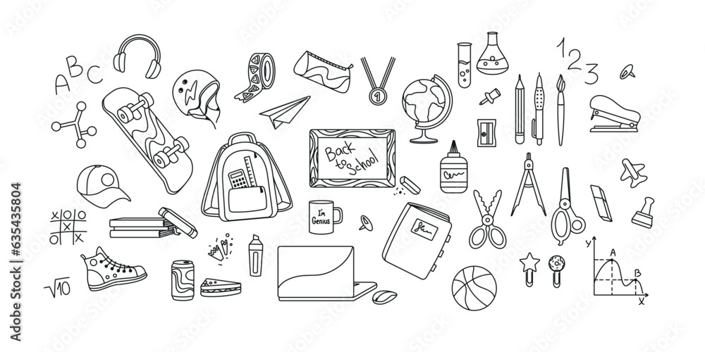 Back to school. School supplies, icons set. Vector. Back to school. School supplies, icons set. Vector.