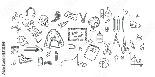 Back to school. School supplies, icons set. Vector.