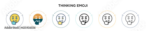 Thinking emoji icon in filled, thin line, outline and stroke style. Vector illustration of two colored and black thinking emoji vector icons designs can be used for mobile, ui, web