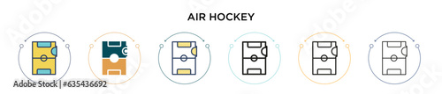 Air hockey icon in filled, thin line, outline and stroke style. Vector illustration of two colored and black air hockey vector icons designs can be used for mobile, ui, web