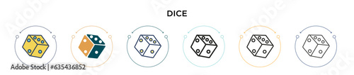 Dice icon in filled, thin line, outline and stroke style. Vector illustration of two colored and black dice vector icons designs can be used for mobile, ui, web