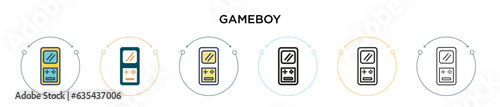 Gameboy icon in filled, thin line, outline and stroke style. Vector illustration of two colored and black gameboy vector icons designs can be used for mobile, ui, web