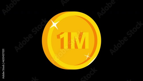 Gold circle one million followers badge alpha channel animation video. 3D 1m subscribers or views animated label for social and digital media projects. Sparkle motion design effect. 