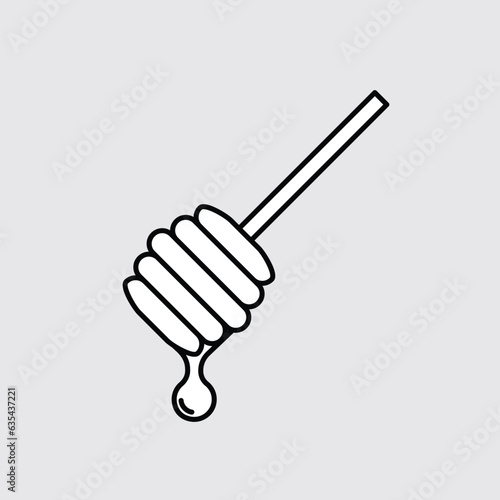 Honey dipper icon. Wooden stick with flowing honey drop. Vector illustration.