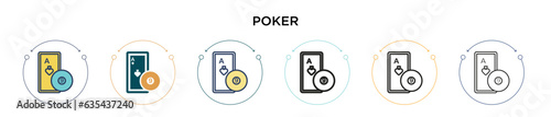 Poker icon in filled, thin line, outline and stroke style. Vector illustration of two colored and black poker vector icons designs can be used for mobile, ui, web