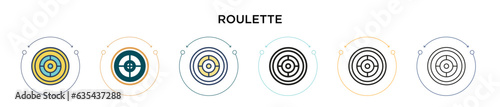 Roulette icon in filled, thin line, outline and stroke style. Vector illustration of two colored and black roulette vector icons designs can be used for mobile, ui, web