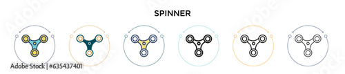 Spinner icon in filled, thin line, outline and stroke style. Vector illustration of two colored and black spinner vector icons designs can be used for mobile, ui, web