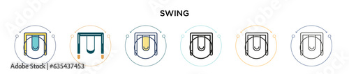 Swing icon in filled, thin line, outline and stroke style. Vector illustration of two colored and black swing vector icons designs can be used for mobile, ui, web