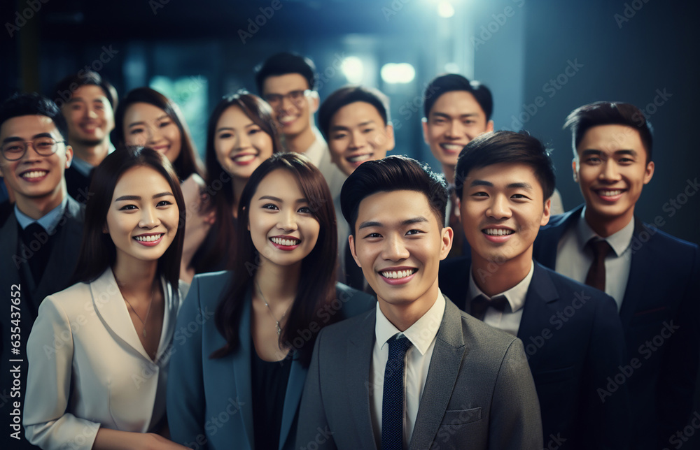Confident international business team in powerful poses, wearing suits, showcases unity and professionalism. Smiles capture a portrait of success in a modern office. Generative AI. Confident international business team in powerful poses, wearing suits, showcases unity and professionalism. Smiles capture a portrait of success in a modern office. Generative AI.