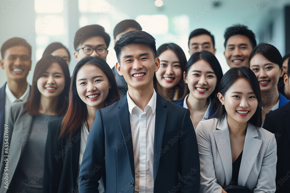 Confident international business team in powerful poses, wearing suits, showcases unity and professionalism. Smiles capture a portrait of success in a modern office. Generative AI. Confident international business team in powerful poses, wearing suits, showcases unity and professionalism. Smiles capture a portrait of success in a modern office. Generative AI.
