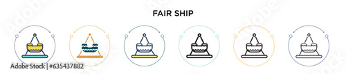 Fair ship icon in filled, thin line, outline and stroke style. Vector illustration of two colored and black fair ship vector icons designs can be used for mobile, ui, web