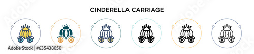 Cinderella carriage icon in filled, thin line, outline and stroke style. Vector illustration of two colored and black cinderella carriage vector icons designs can be used for mobile, ui, web