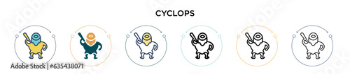 Cyclops icon in filled, thin line, outline and stroke style. Vector illustration of two colored and black cyclops vector icons designs can be used for mobile, ui, web
