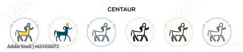 Centaur icon in filled, thin line, outline and stroke style. Vector illustration of two colored and black centaur vector icons designs can be used for mobile, ui, web