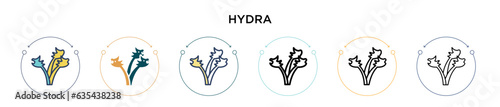 Hydra icon in filled, thin line, outline and stroke style. Vector illustration of two colored and black hydra vector icons designs can be used for mobile, ui, web