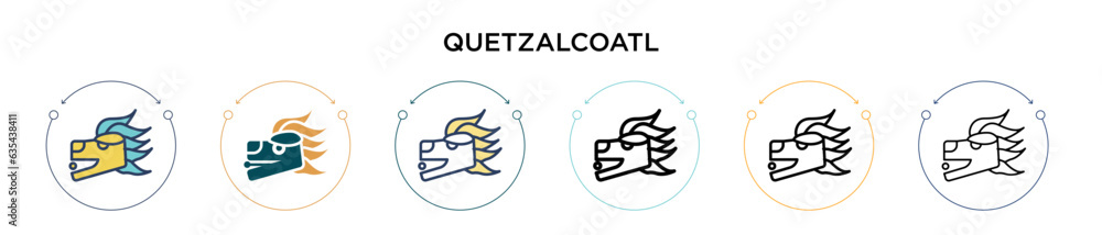 Quetzalcoatl icon in filled, thin line, outline and stroke style. Vector illustration of two colored and black quetzalcoatl vector icons designs can be used for mobile, ui, web