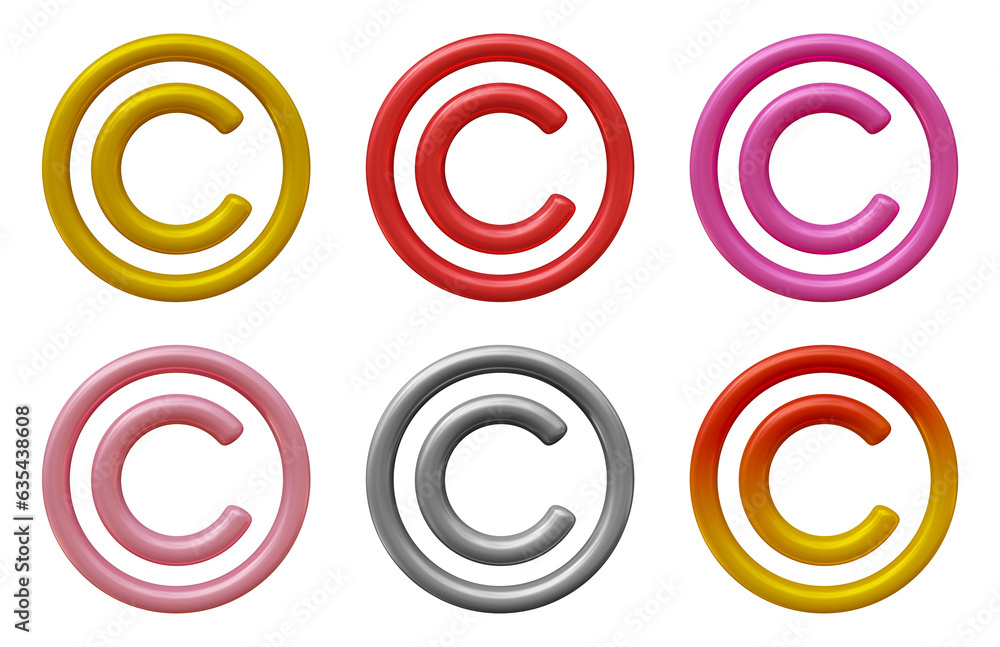 Set of copyright icon in 3d rendering isolated on transparent background for business copyright and intellectual property protection concept. Set of copyright icon in 3d rendering isolated on transparent background for business copyright and intellectual property protection concept.