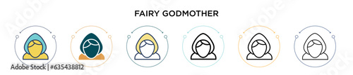 Fairy godmother icon in filled, thin line, outline and stroke style. Vector illustration of two colored and black fairy godmother vector icons designs can be used for mobile, ui, web