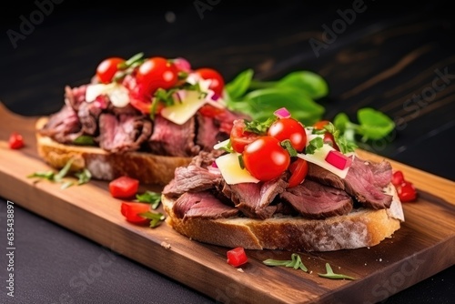 bruschetta with roast beef tomatoes and chees
