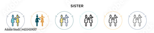 Sister icon in filled, thin line, outline and stroke style. Vector illustration of two colored and black sister vector icons designs can be used for mobile, ui, web