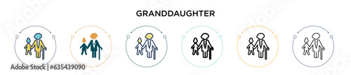 Granddaughter icon in filled, thin line, outline and stroke style. Vector illustration of two colored and black granddaughter vector icons designs can be used for mobile, ui, web