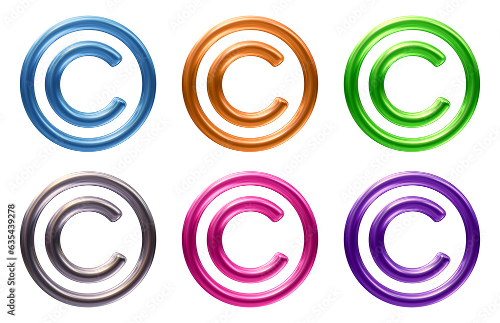 Set of copyright icon in 3d rendering isolated on transparent background for business copyright and intellectual property protection concept.