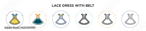 Lace dress with belt icon in filled, thin line, outline and stroke style. Vector illustration of two colored and black lace dress with belt vector icons designs can be used for mobile, ui, web