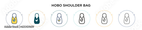 Hobo shoulder bag icon in filled, thin line, outline and stroke style. Vector illustration of two colored and black hobo shoulder bag vector icons designs can be used for mobile, ui, web