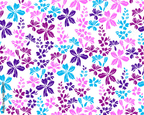 Tiny meadow forget-me-not flowers endless ornament vector illustration. Ditsy