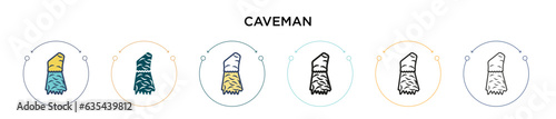 Caveman icon in filled, thin line, outline and stroke style. Vector illustration of two colored and black caveman vector icons designs can be used for mobile, ui, web
