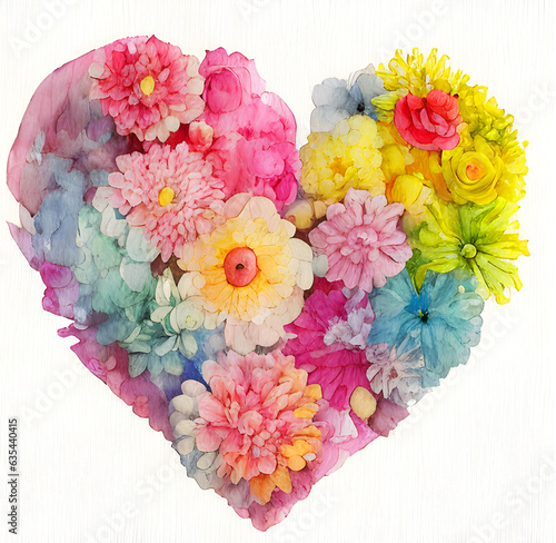 storybook Colorful Heart Shape PaintingFlowers on  white canvas. Generative AI, 생성형 photo