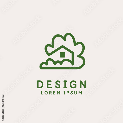 Vector illustration depicts a silhouette of a house with a plant.