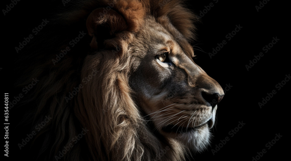 A lion on a black background, created with Generative AI technology. A lion on a black background, created with Generative AI technology.