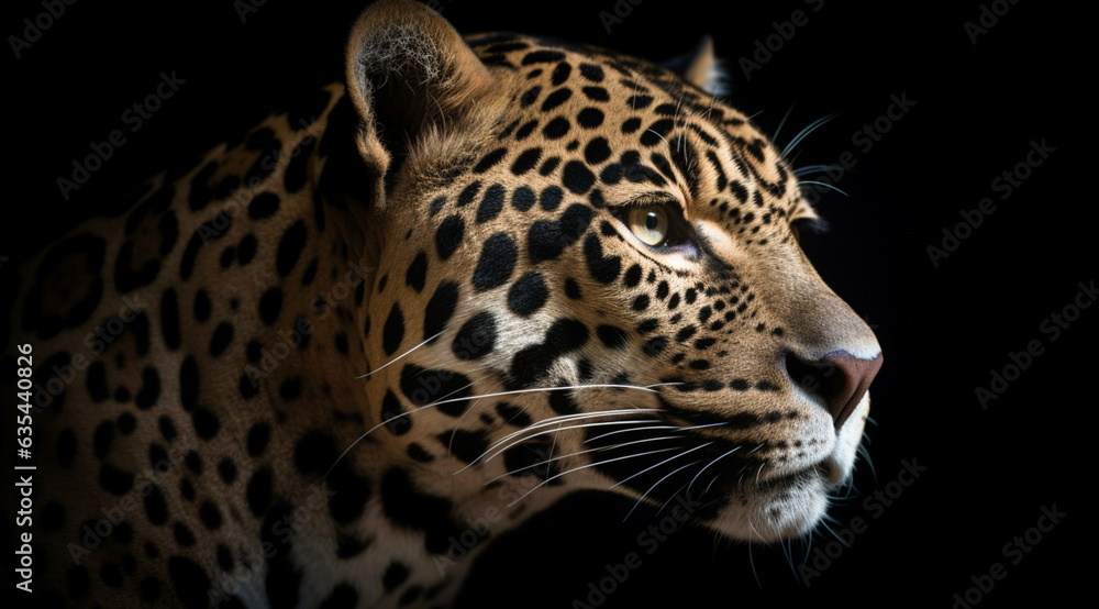 Leopard on a black background, created with Generative AI technology. Leopard on a black background, created with Generative AI technology.