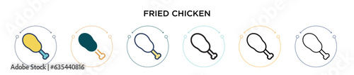 Fried chicken icon in filled, thin line, outline and stroke style. Vector illustration of two colored and black fried chicken vector icons designs can be used for mobile, ui, web