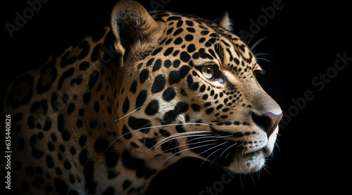 Leopard on a black background, created with Generative AI technology.