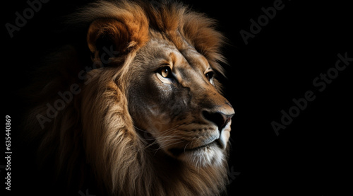 A lion on a black background  created with Generative AI technology.