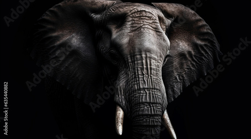 Elephant on a black background, created with Generative AI technology. © Atlas