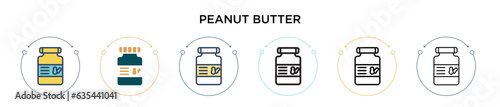 Peanut butter icon in filled, thin line, outline and stroke style. Vector illustration of two colored and black peanut butter vector icons designs can be used for mobile, ui, web