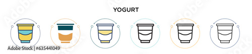 Yogurt icon in filled, thin line, outline and stroke style. Vector illustration of two colored and black yogurt vector icons designs can be used for mobile, ui, web