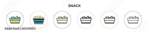 Snack icon in filled, thin line, outline and stroke style. Vector illustration of two colored and black snack vector icons designs can be used for mobile, ui, web