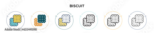 Biscuit icon in filled, thin line, outline and stroke style. Vector illustration of two colored and black biscuit vector icons designs can be used for mobile, ui, web