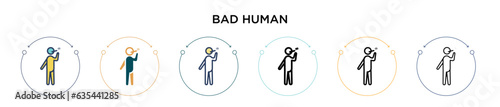Bad human icon in filled, thin line, outline and stroke style. Vector illustration of two colored and black bad human vector icons designs can be used for mobile, ui, web