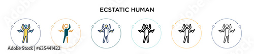 Ecstatic human icon in filled, thin line, outline and stroke style. Vector illustration of two colored and black ecstatic human vector icons designs can be used for mobile, ui, web