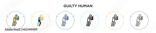 Guilty human icon in filled, thin line, outline and stroke style. Vector illustration of two colored and black guilty human vector icons designs can be used for mobile, ui, web