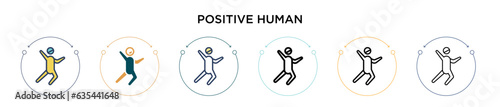 Positive human icon in filled, thin line, outline and stroke style. Vector illustration of two colored and black positive human vector icons designs can be used for mobile, ui, web