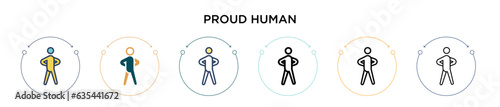 Proud human icon in filled, thin line, outline and stroke style. Vector illustration of two colored and black proud human vector icons designs can be used for mobile, ui, web