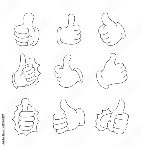 Thumbs up image. Coloring Page. Emotion hand gesture. Like symbol of approval. Collection of design elements.