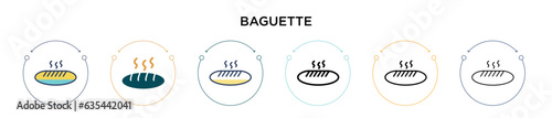 Baguette icon in filled, thin line, outline and stroke style. Vector illustration of two colored and black baguette vector icons designs can be used for mobile, ui, web