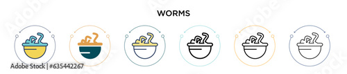 Worms icon in filled, thin line, outline and stroke style. Vector illustration of two colored and black worms vector icons designs can be used for mobile, ui, web